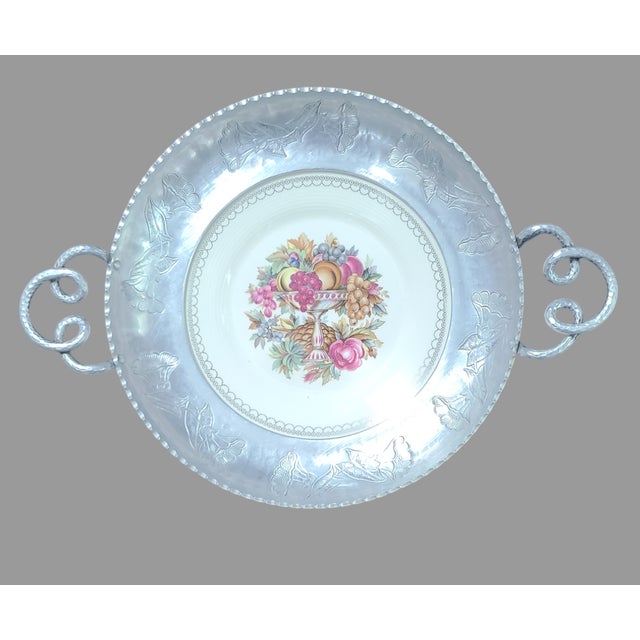 Victorian Vintage Triumph Imperial Victorian Limoges Fruit Floral 22k White Gold Plate Farberware Aluminum Tray For Sale - Image 3 of 12
