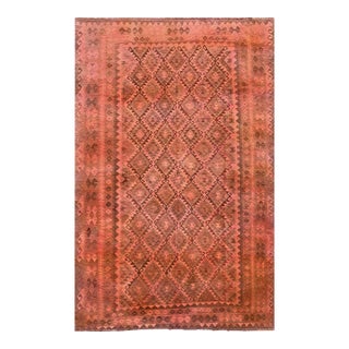 Vintage Overdyed Kilim Area Rug, Handwoven Wool, 6x10, Coral For Sale
