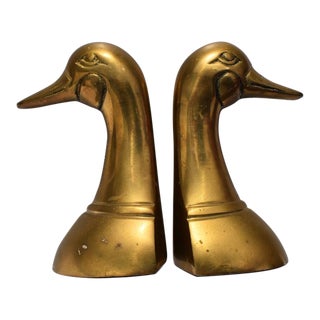 Vintage Cast Brass Duck Bookends-a Pair For Sale