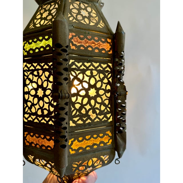 Mid 20th Century Moroccan Pierced Brass Hanging Lantern For Sale In Los Angeles - Image 6 of 10
