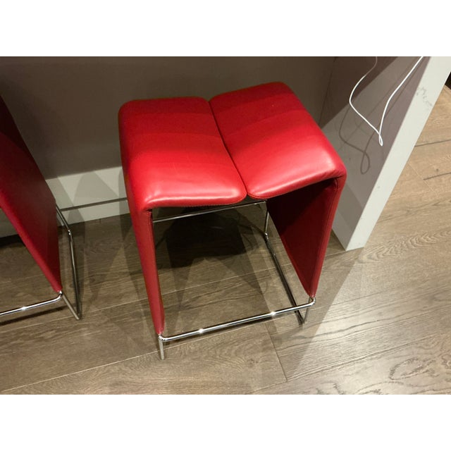 2000 - 2009 Red Leather Barstools Attributed to B&b Italia For Sale - Image 5 of 5