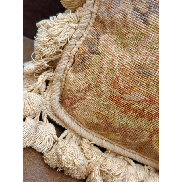Late 20th Century ‘French Aubusson-Style’ Tapestry Cushion/Pillow With Wool Needlepoint Botanical Design and Solid Cotton Velvet Zippered Back by Chelsea Textiles For Sale - Image 5 of 12