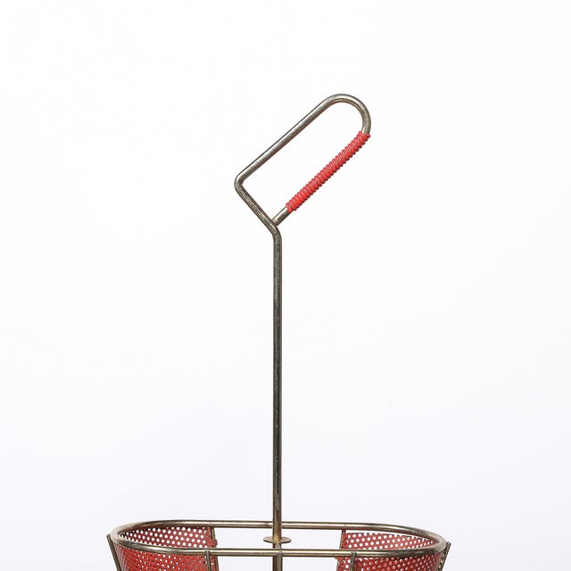 Mid-Century Modern Mid-Century Modernist Sculptural Brass & Carnelian Red Enamel Umbrella Stand For Sale - Image 3 of 18