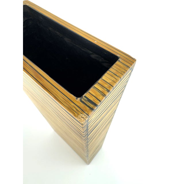 Vintage Tall Modernist Striped Bamboo Veneer Vase For Sale - Image 12 of 14