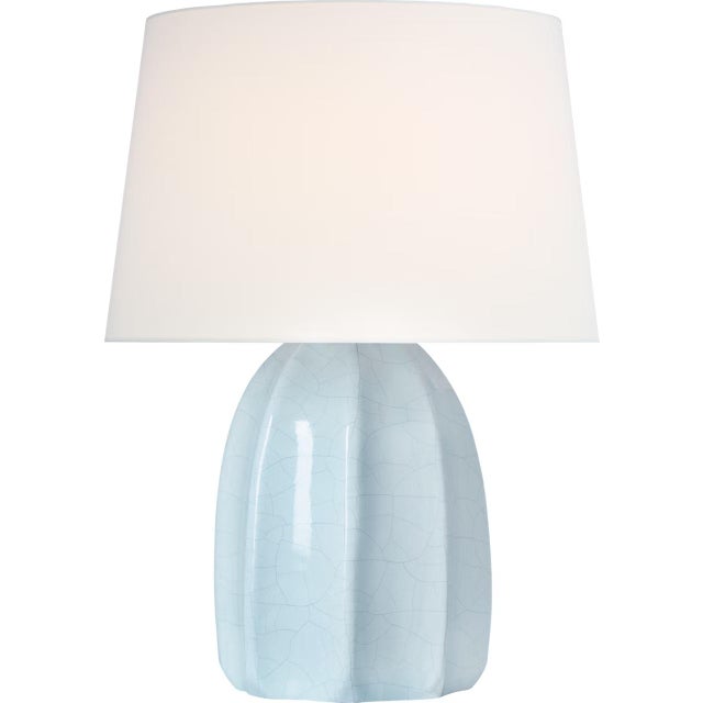Transitional Barbara Barry by Visual Comfort Signature Melanie 12" Cordless Accent Lamp in Crackled Moonseed with Linen Shade For Sale - Image 3 of 3