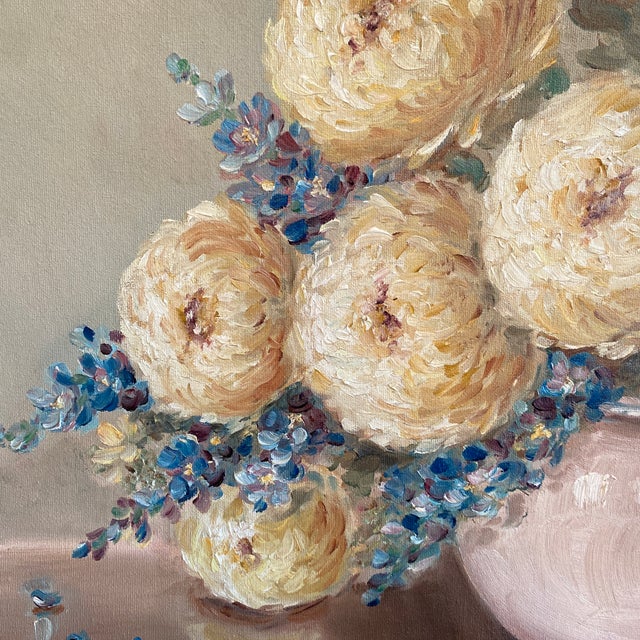 Vintage Floral Still Life Oil Painting on Board in Ornate Gold Toned Wood Frame For Sale In Dallas - Image 6 of 12