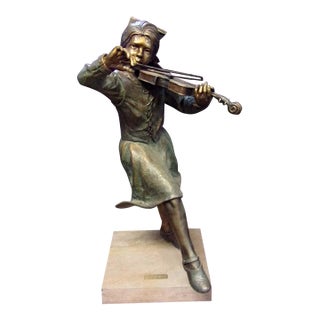 Don Hunt "Minuet" Violin Girl Bronze Sculpture Hand Signed For Sale