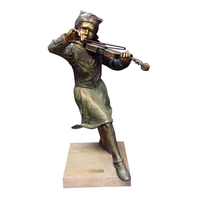 Don Hunt "Minuet" Violin Girl Bronze Sculpture Hand Signed For Sale