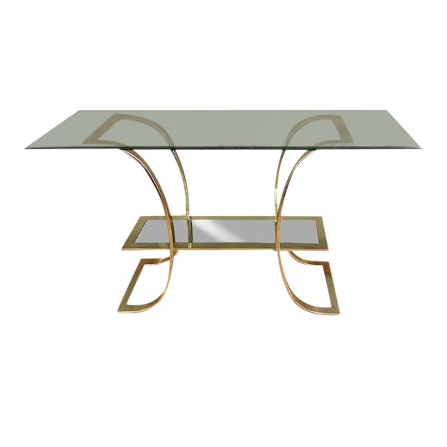 1970s Hollywood Regency Style Glass and Brass Console Table For Sale