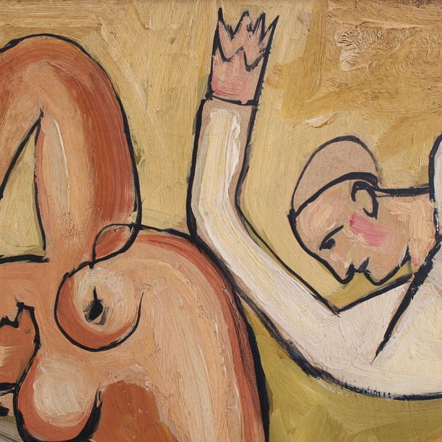 Berlin School Artist after Picasso, Kneeling Nude and Mysterious Figure, 1960s-70s, Oil on Board, Framed For Sale - Image 7 of 18