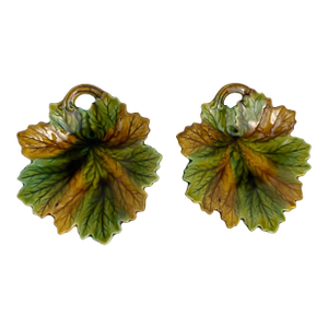 Set of 2 Antique Villeroy & Boch Majolica Leaf Dishes