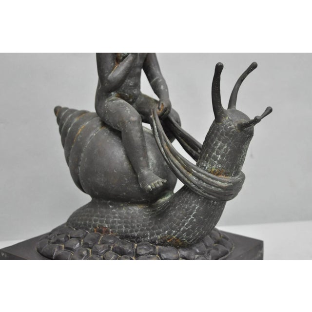 Vintage Mythical Bronze Cherub Riding Snail Sculpture Figure Attr to Maitland Smith For Sale - Image 9 of 18