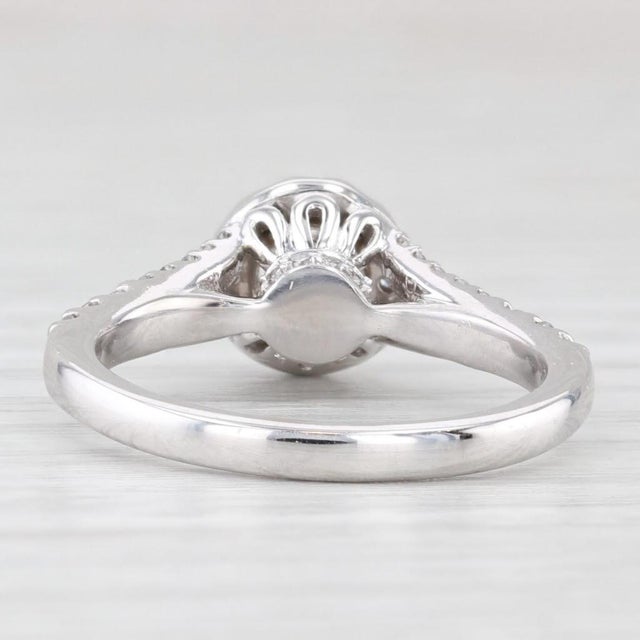 2010s 0.94ctw Round Diamond Halo Engagement Ring 14k White Gold Size 6.75 Gia Cathedral For Sale - Image 5 of 8