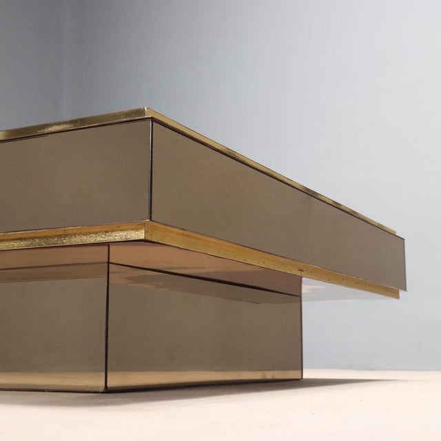 Metal Vintage Smoked Glass and Brass Coffee Table, 1980s For Sale - Image 7 of 10