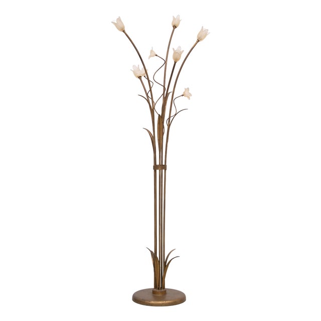 Hollywood Regency Gold Flower Shaped Floor Lamp, 1980s For Sale