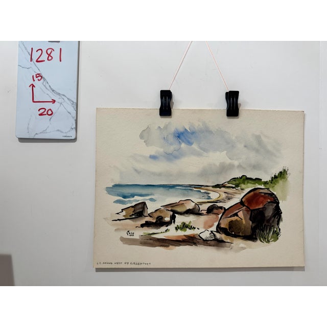 Paper Henry Emil Salloch Original Watercolor on Paper Long Island Sound, West of Greenport. 1956. For Sale - Image 7 of 7