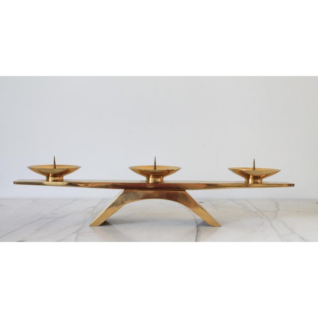 Japanese Vintage Japanese Modernist Brass Candle Holder For Sale - Image 3 of 12