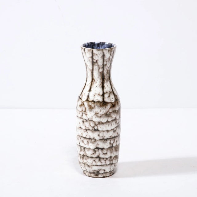 Mid-Century Modern Mid-Century Modernist White and Earth Toned Ceramic Vase With Banded Detailing For Sale - Image 3 of 13