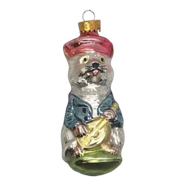 Christopher Radko Blown Glass Cat With Mandolin Christmas Ornament For Sale