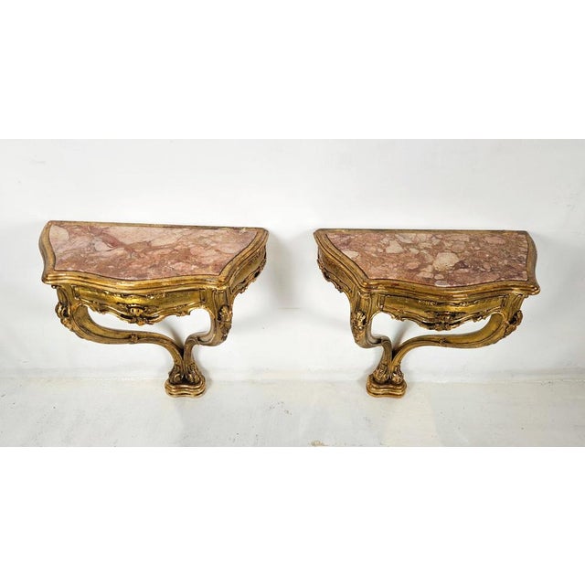 Venetian Rococo Console Nightstands with Rosso Verona Marble, 1930s, Set of 2 For Sale - Image 12 of 15