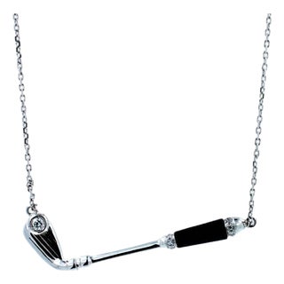Diamond Black Onyx Golf Club Birdie Jewelry 18 Karat White Gold Charm Pendant Necklace For Sale