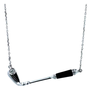 Diamond Black Onyx Golf Club Birdie Jewelry 18 Karat White Gold Charm Pendant Necklace
