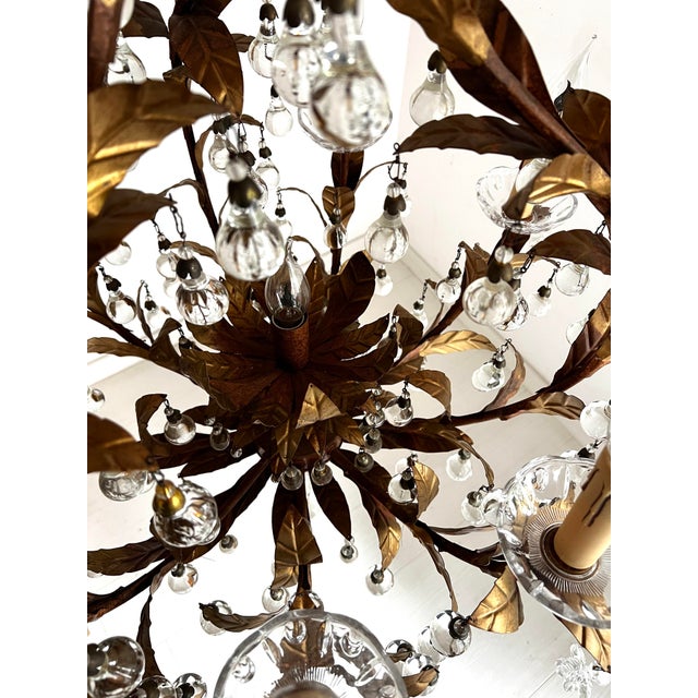 Vintage Chandelier with Crystal Drops and Gilded Brass, 1950s For Sale - Image 10 of 14