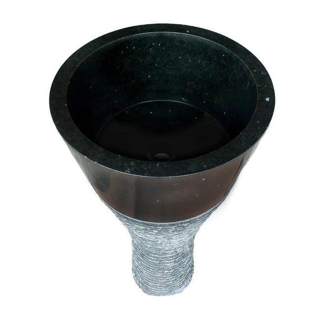 Contemporary Pedestal Stone Sink – Natural Marble Bathroom Basin Funnel Design For Sale - Image 3 of 5