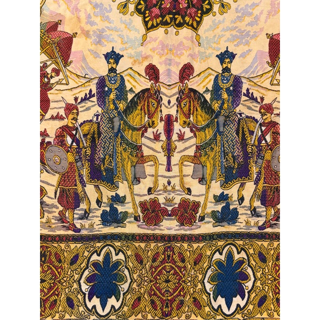 Persian-Style Pictorial Woven Tapestry With Royal Court Scene & Gold Fringe For Sale - Image 12 of 15