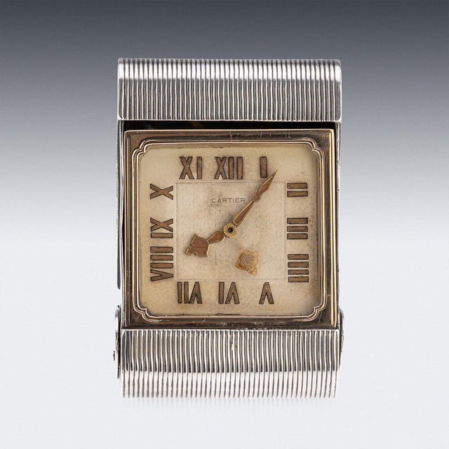 Antique 20th Century Silver Travel Clock from Cartier, 1908 For Sale - Image 3 of 11