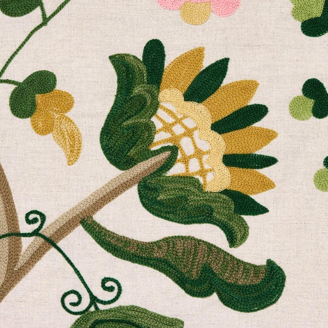 Traditional Sample - Schumacher Mandevilla Embroidery Fabric, Pink & Green For Sale - Image 3 of 6