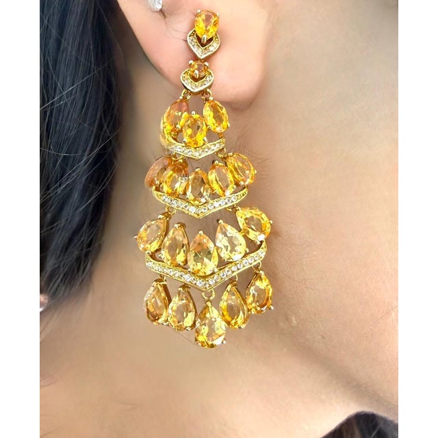 Bochic “Capri” Vintage Citrine & White Topaz Earrings Set In 18K Gold & Silver For Sale In New York - Image 6 of 10