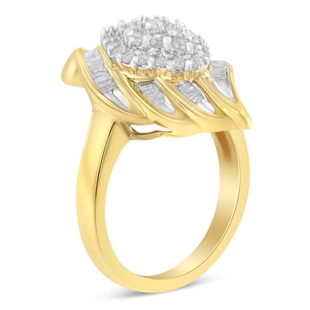 Contemporary 10K Yellow Gold Plated .925 Sterling Silver Diamond Cocktail Ring (3/4 Cttw, I-J Color, I2-I3 Clarity) - Size 6-1/4 For Sale - Image 3 of 6
