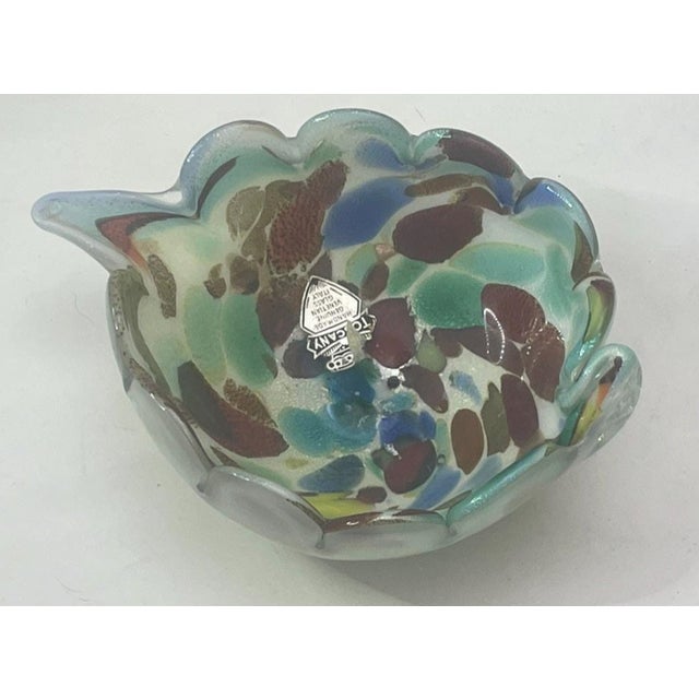 1960s 1960s Italian Art Glass Leaf-Shaped Scalloped Bowl, Murrine and Gold Fleck Design (Toscany) For Sale - Image 5 of 6