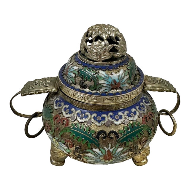 Early 20th Century Antique Chinese Cloisonné Enamel Tripod Censer For Sale