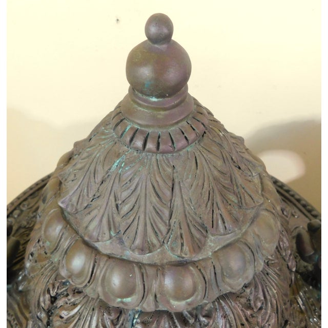 Pair Antique Bronze Urn Garden Statues For Sale - Image 11 of 12