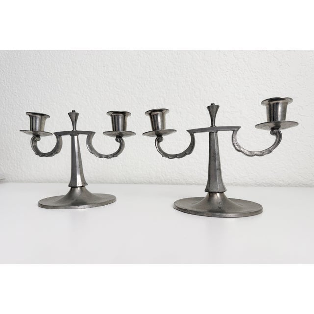 1930s Svenskt Tenn Swedish Pewter Art Deco Candlesticks - A Pair For Sale - Image 9 of 12