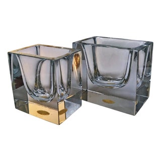 Rectangular Transparent Ashtray in Murano Glass by Flavio Poli for Seguso, 1960s, Set of 2 For Sale