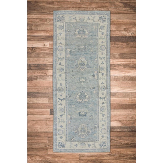 Early 21st Century Blue Handwoven Turkish Oushak Runner 3'9" X 9'3" For Sale In Houston - Image 6 of 6