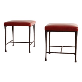 Pair of Christian Liaigre "Sudd" Stools, Red Leather For Sale