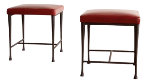 Pair of Christian Liaigre "Sudd" Stools, Red Leather