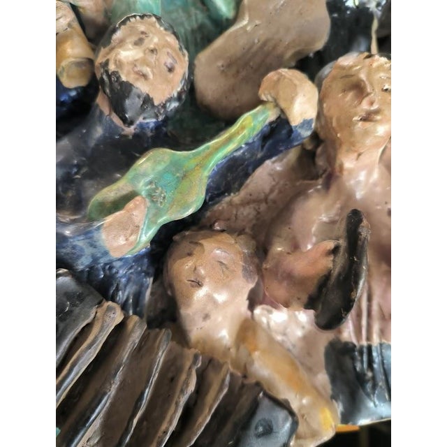 "THE JAZZISTS" Ceramic bas-relief sculpture. Very beautiful - Signed but incomprehensible. 1960s 28 x 24 - thickness 3 c