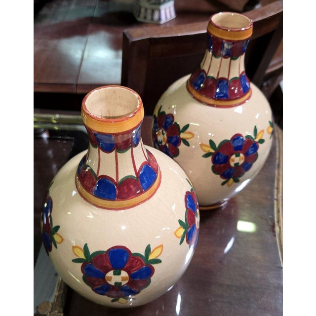 Desvres by Henri Delcourt: pair of signed Art Deco vases