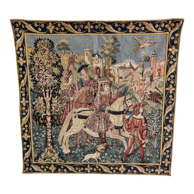 Vintage Gobly's Medieval Falcon Hunt Tapestry For Sale