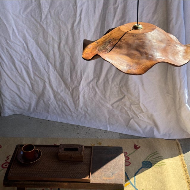 Flat Corrugated Leaf Pendant Light in Teak For Sale - Image 18 of 18