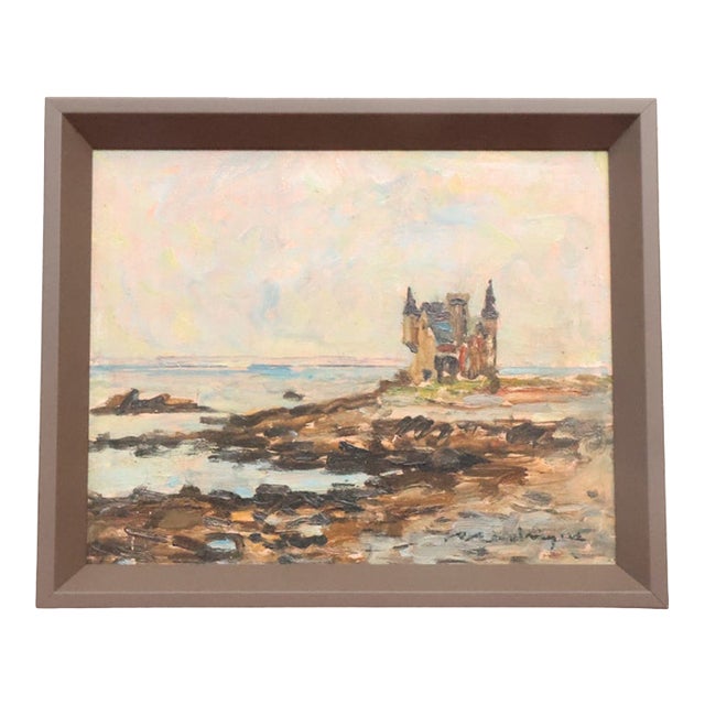 20th Century French Seaside Castle Painting For Sale