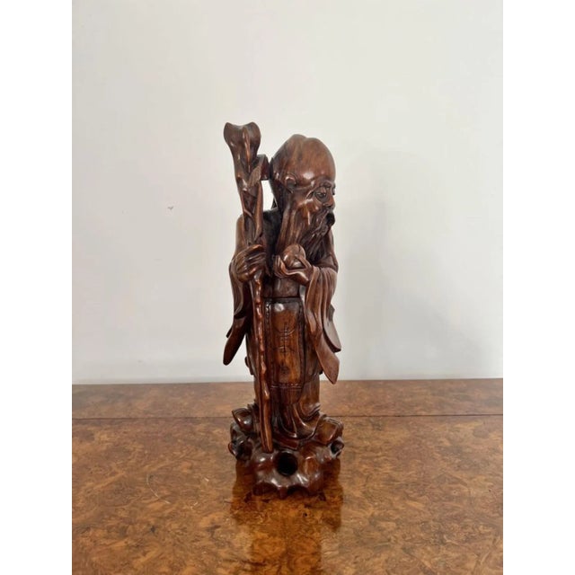 Large Chinese Carved Hardwood Figure, 1900s For Sale - Image 3 of 7