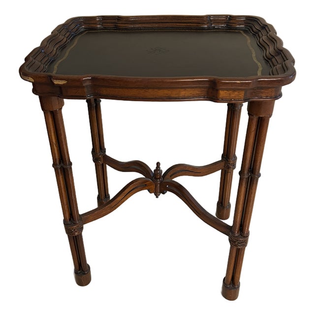 Mainland-Smith Wood and Leather Top Side Table For Sale