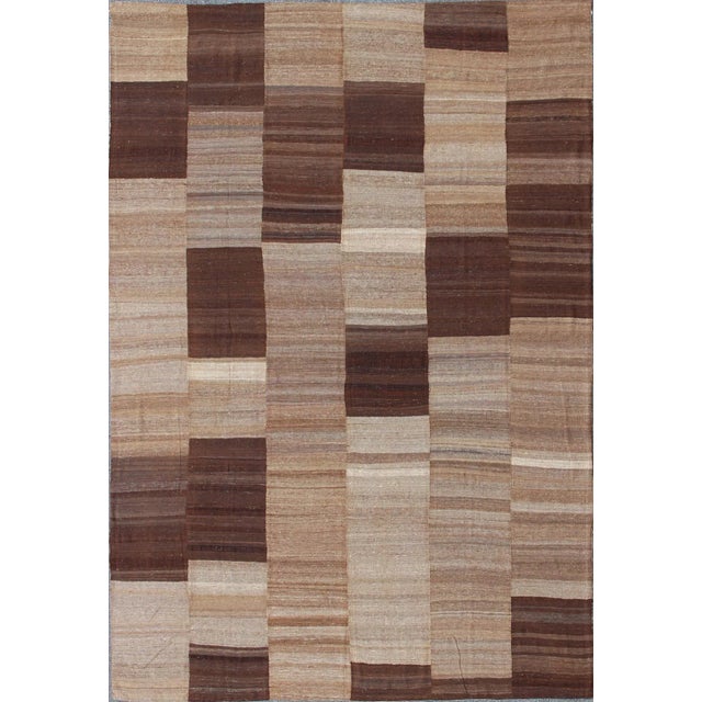 Textile Large Vintage Flat Weave in Six Panels of Browns, Taupe & Khaki 1 1' 7 X 16' 8 For Sale - Image 7 of 7