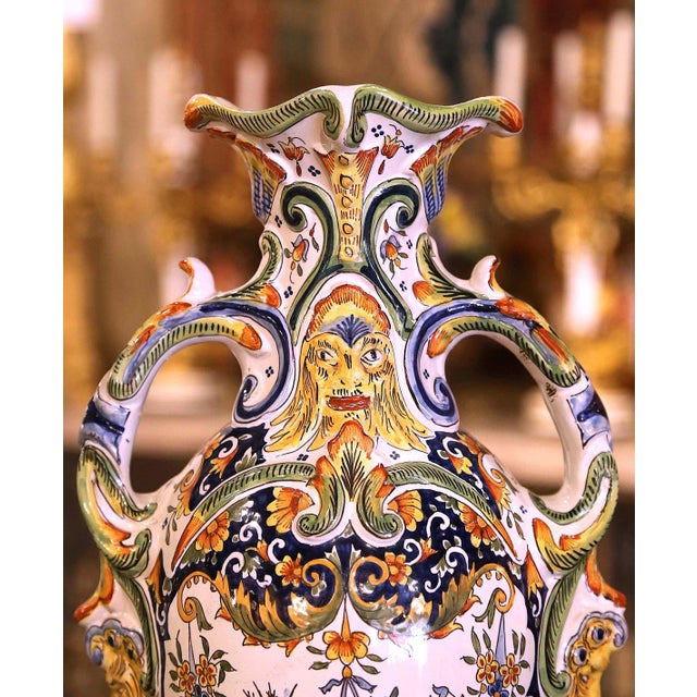 Enhance your mantel or table with this striking pair of antique faience vases. Crafted in Normandy France, circa 1920,...